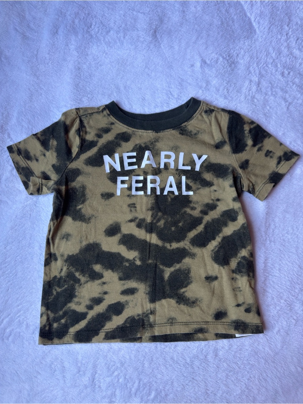 Nearly Feral Tie-Dye Kids T-Shirt - Dark Green & Brown